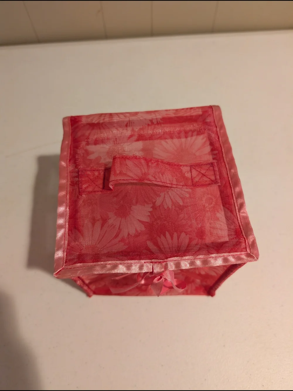 Sheer Pink Organza Gift Bag with Floral Print